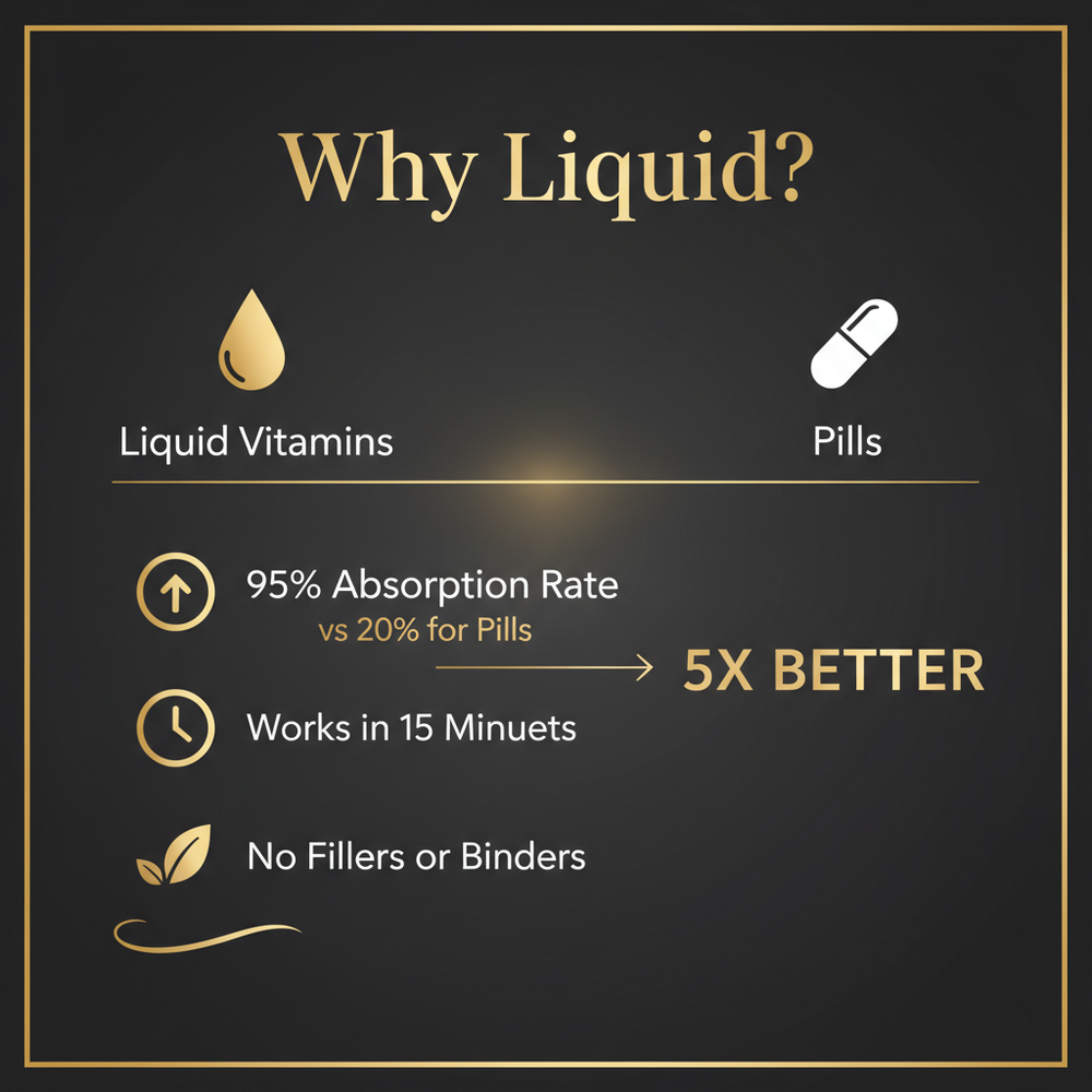 Why Liquid? – Liquid vitamins vs pills comparison infographic